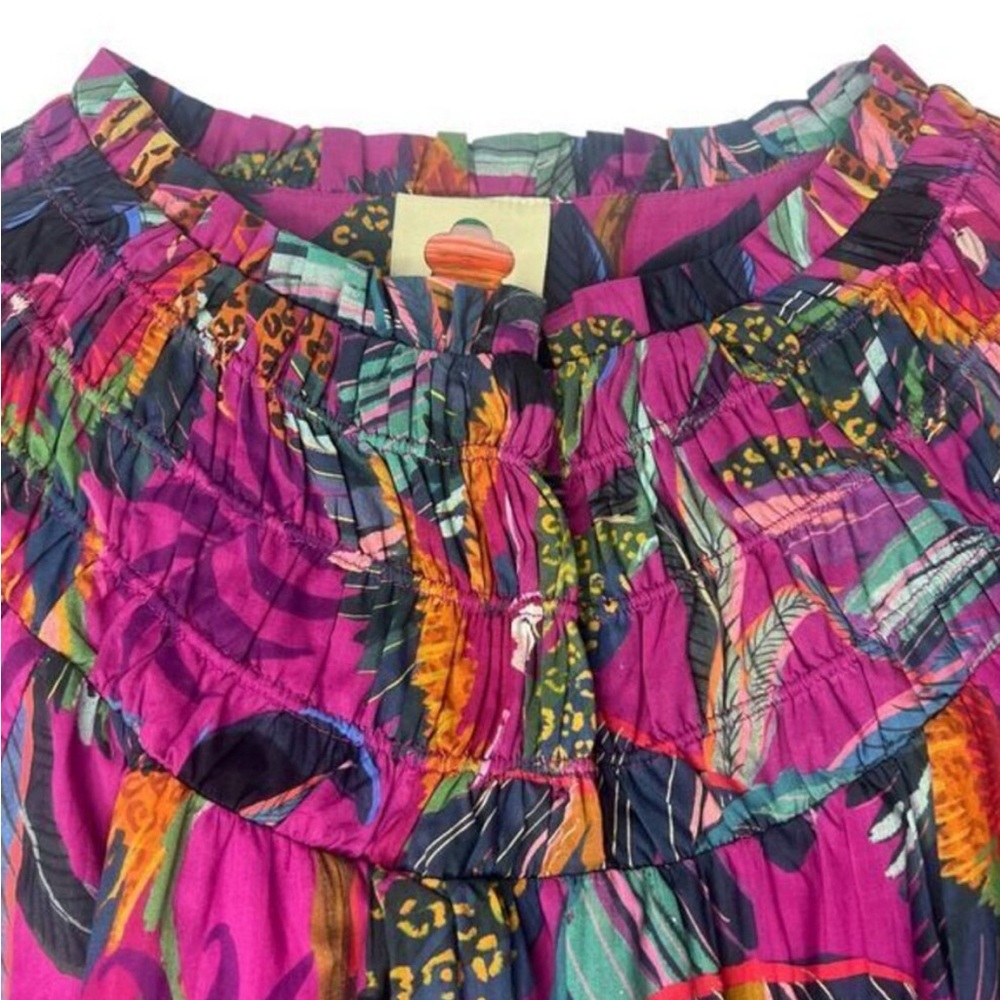 FARM Rio Rainbow Macaws Mini Dress Balloon Sleeves Cotton Dress Size Medium - Picture 4 of 10